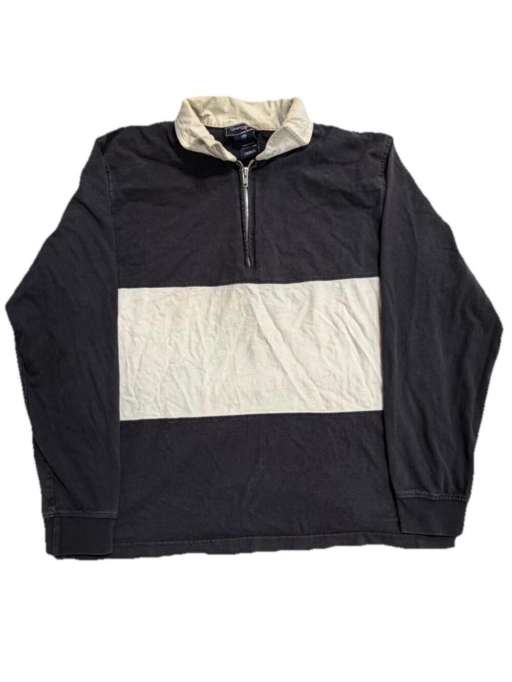 Quattro Venti Black White Striped Knit Pullover Sweater Mock Neck Zip Size M Men